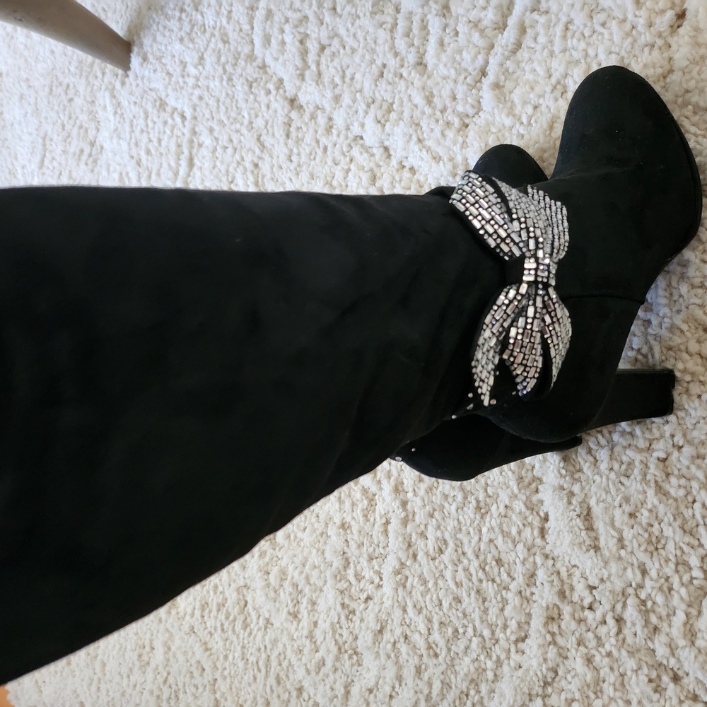 Black Heeled Boots with Silver Embellishment
